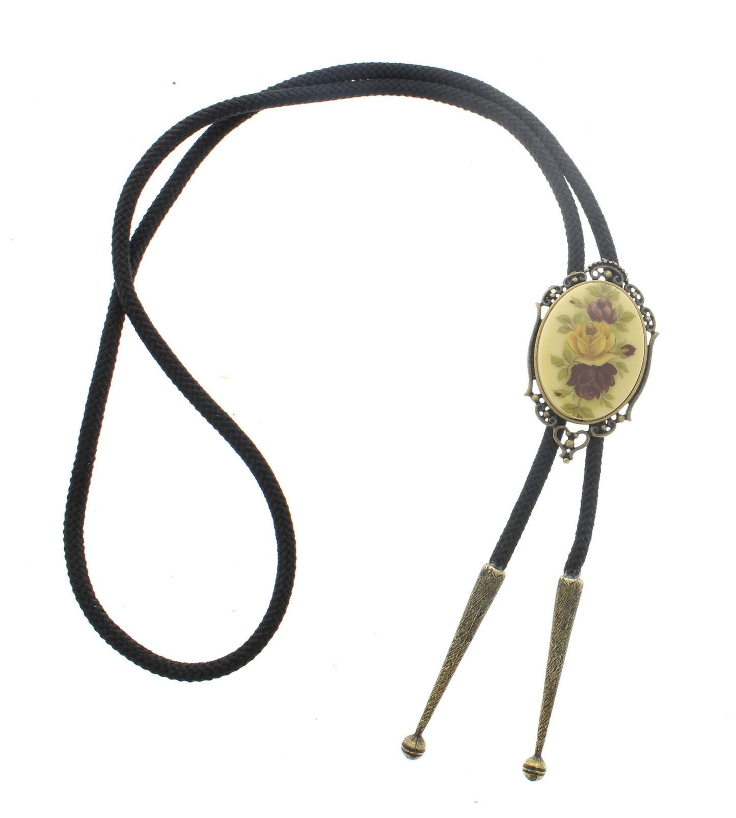 60mm x 35mm Rose Cabochon Bolo Tie, nylon cord, made in USA, each