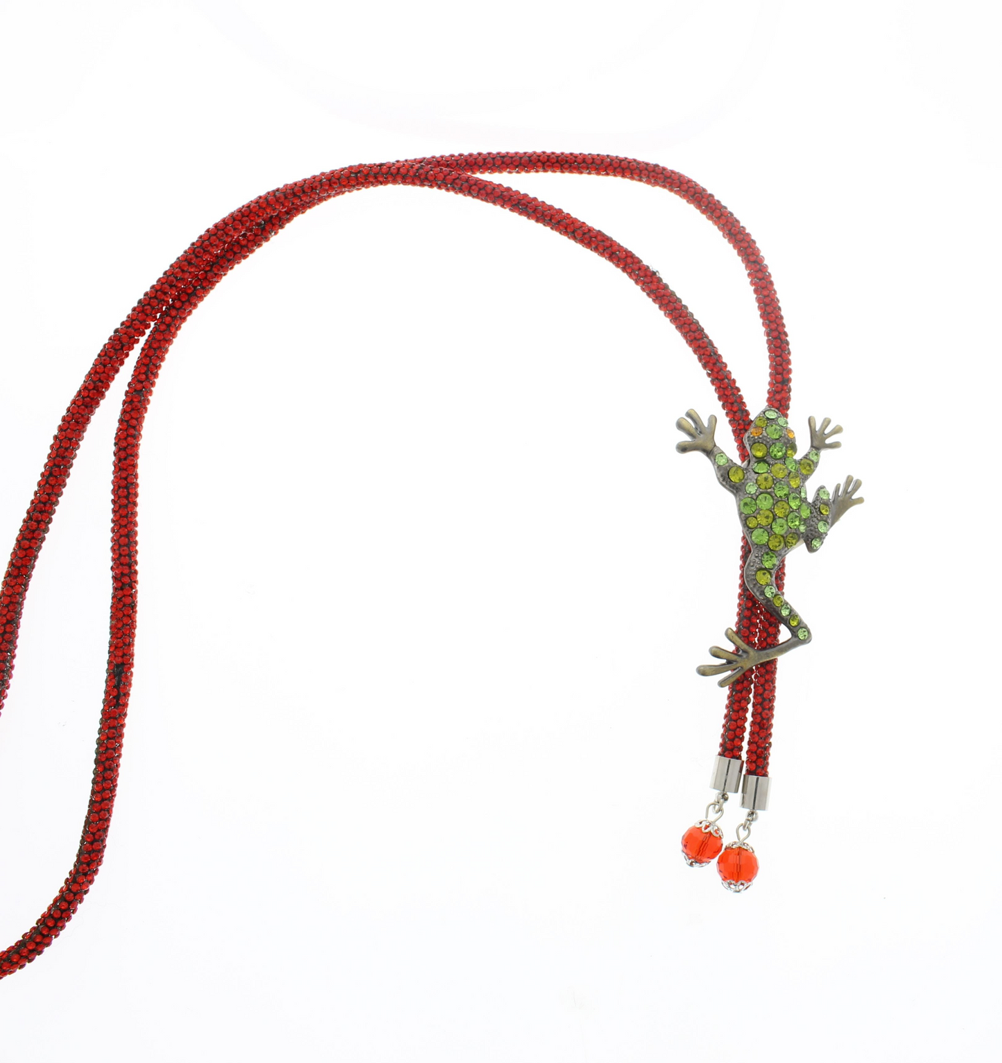 Green Gemstone Tree Frog Bolo Tie, 36" Red Cord, made in USA, each