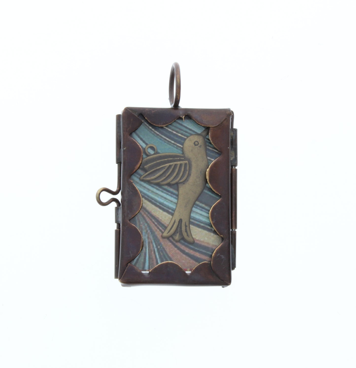 Glass Postage Stamp Frame Locket Pendants, 6 ea