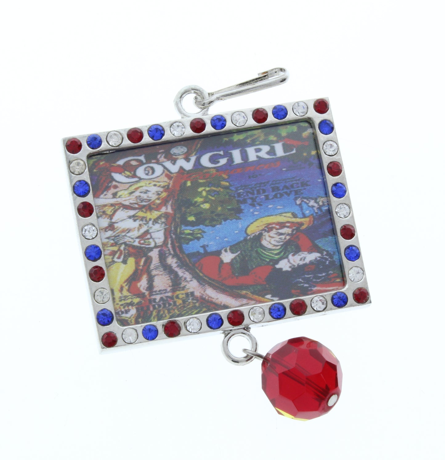 Rectangle Pendant, Silver, Red/White/Blue Crystal Border, G2203 D, 3 ea