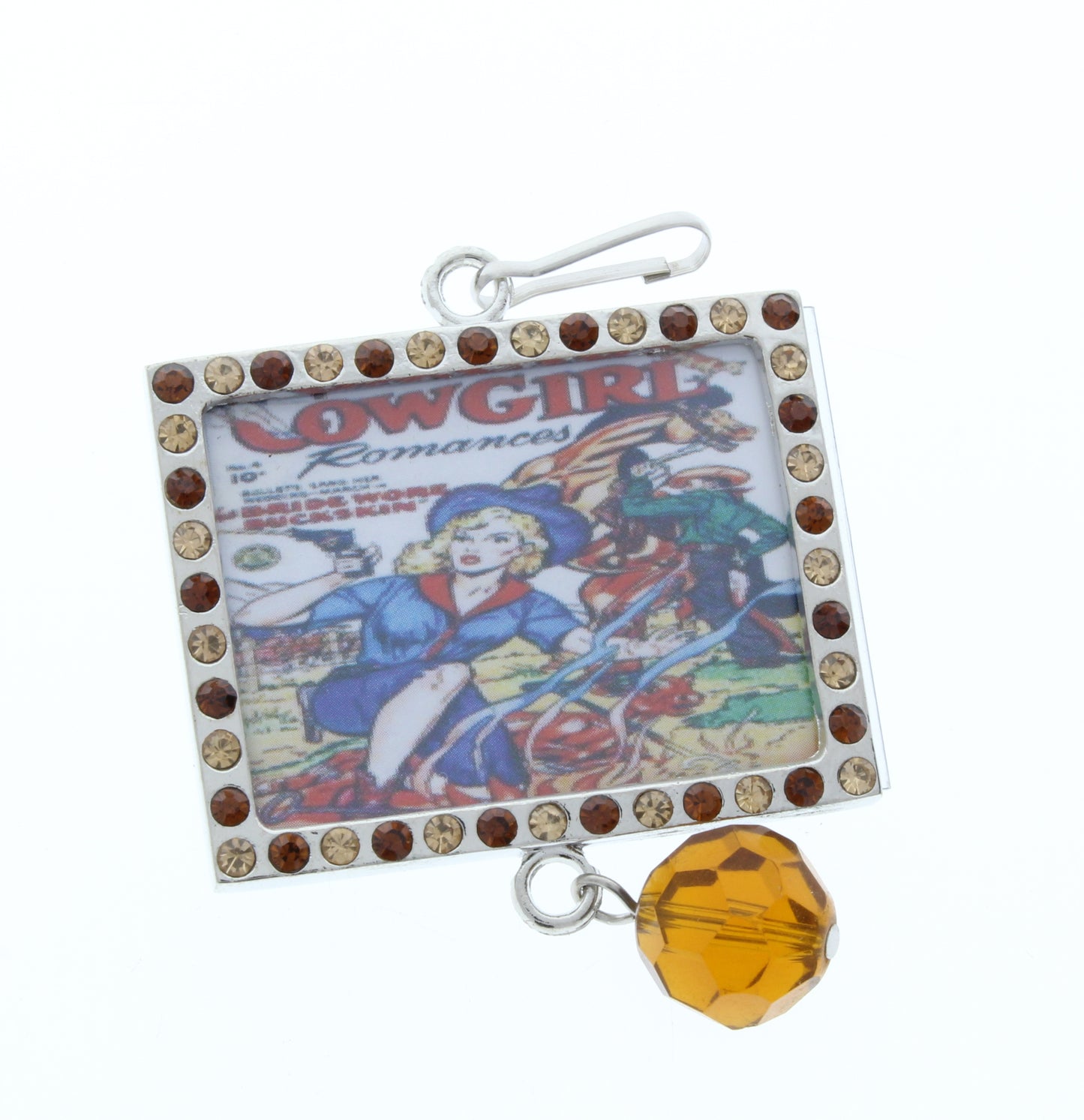 Rectangle Pendant, Silver, Amber Crystal Border, G2203 G, 3 ea