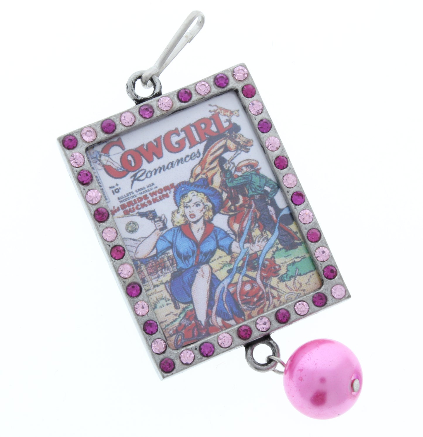 Rectangle Pendant, Silver, Pink Crystal Border, G2204 G, 3 ea