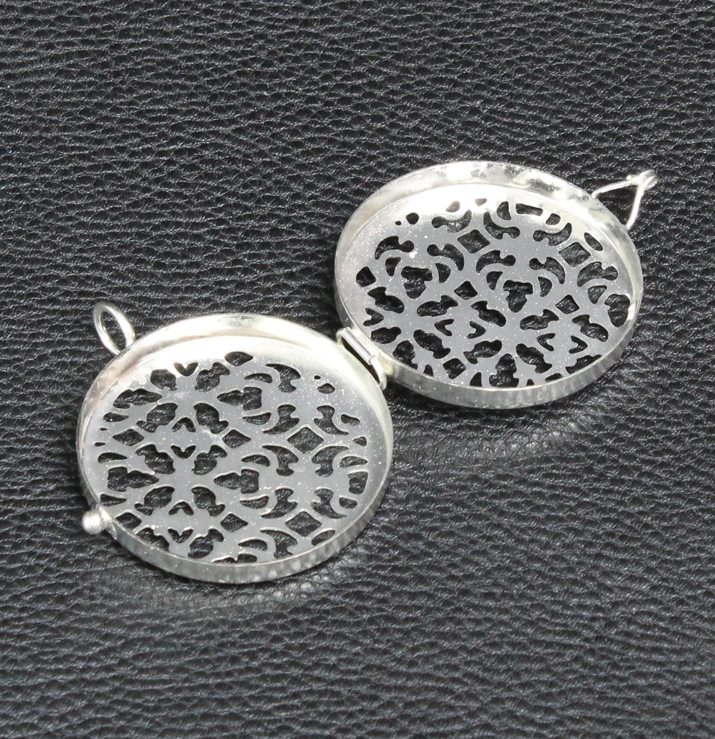 Filigree Pill Box Lockets Pendants, Silver, 2 ea