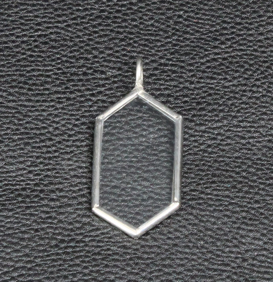 Hexagon Glass Frame Pendants, Silver, 6 ea