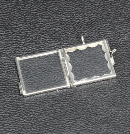 1.5 inch Scalloped Square, Silver,  Our Glass Frame Locket Pendants, PKG/2