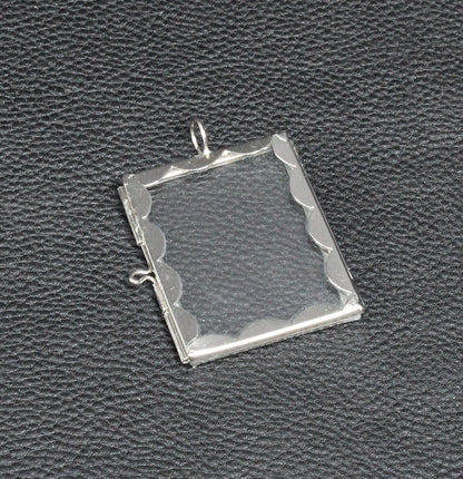 Scalloped Rectangle Glass Frame Locket Pendants, 2 ea