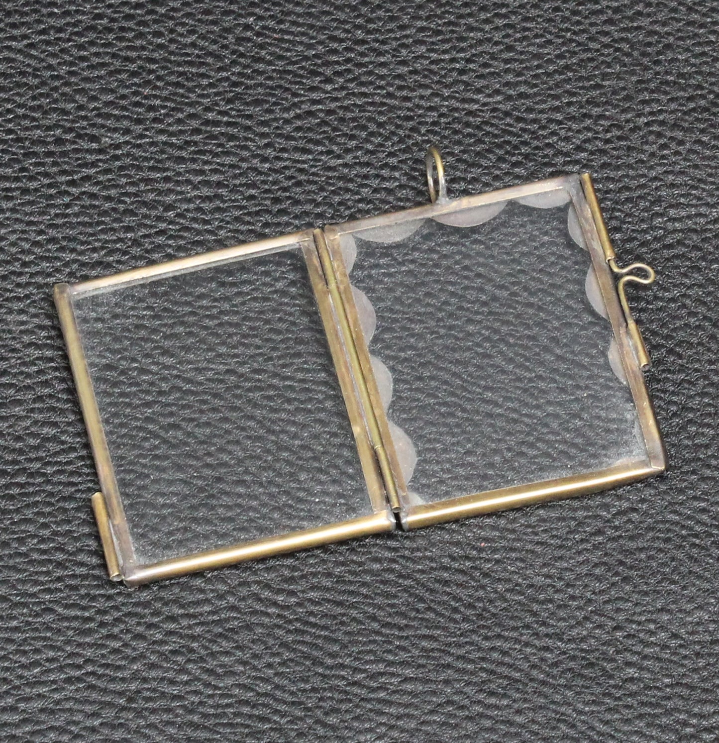 Scalloped Rectangle Glass Frame Locket Pendants, 2 ea