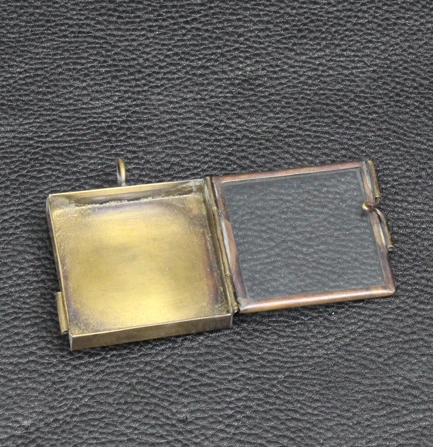 Shadow Box Locket Pendant w/Glass Frame Hinged Door, 2 ea