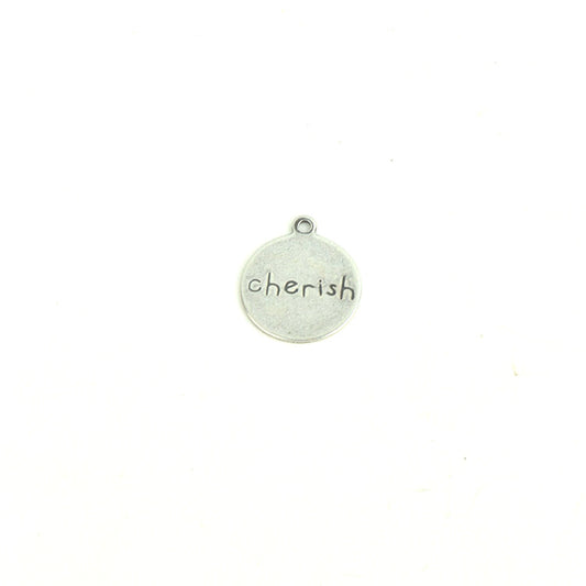 Round Stamped Tag Charm, Classic Silver, pk/6