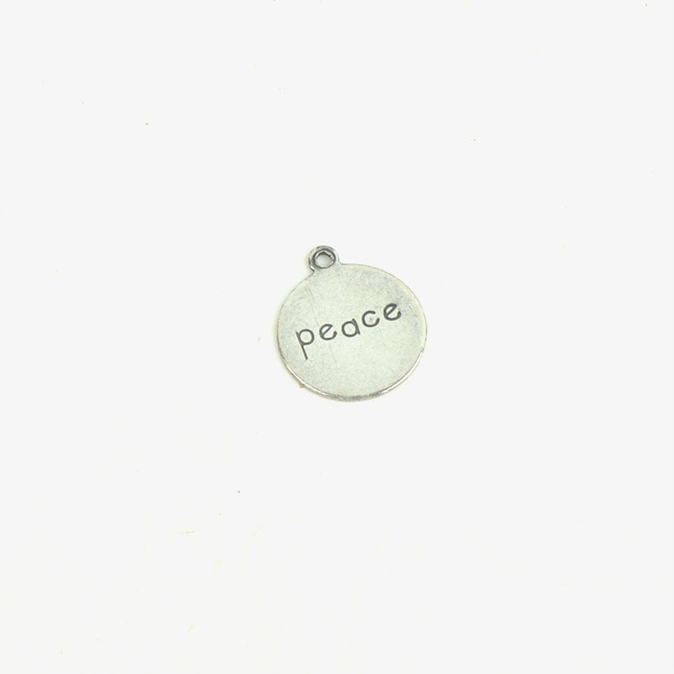 Peace Charm 13mm(.5in) Round Stamped Tag Charm, Classic Silver, pk/6