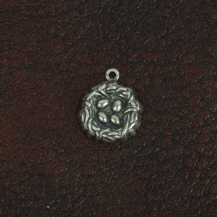 Birds Nest w/eggs charm Classic Silver Easter Charm, pk/6