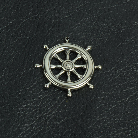31mm(1.2in) Ships Wheel Charm/Pendant, Antiqued Silver,- pk/6