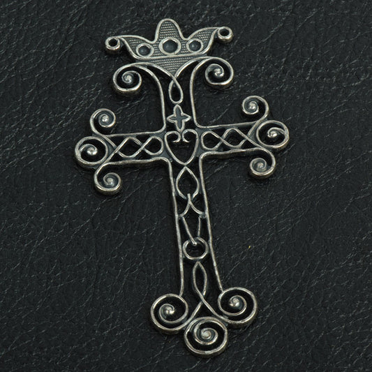 Ornate Filigree Fleur Cross w/Crown Top, Classic Silver, pack of 2