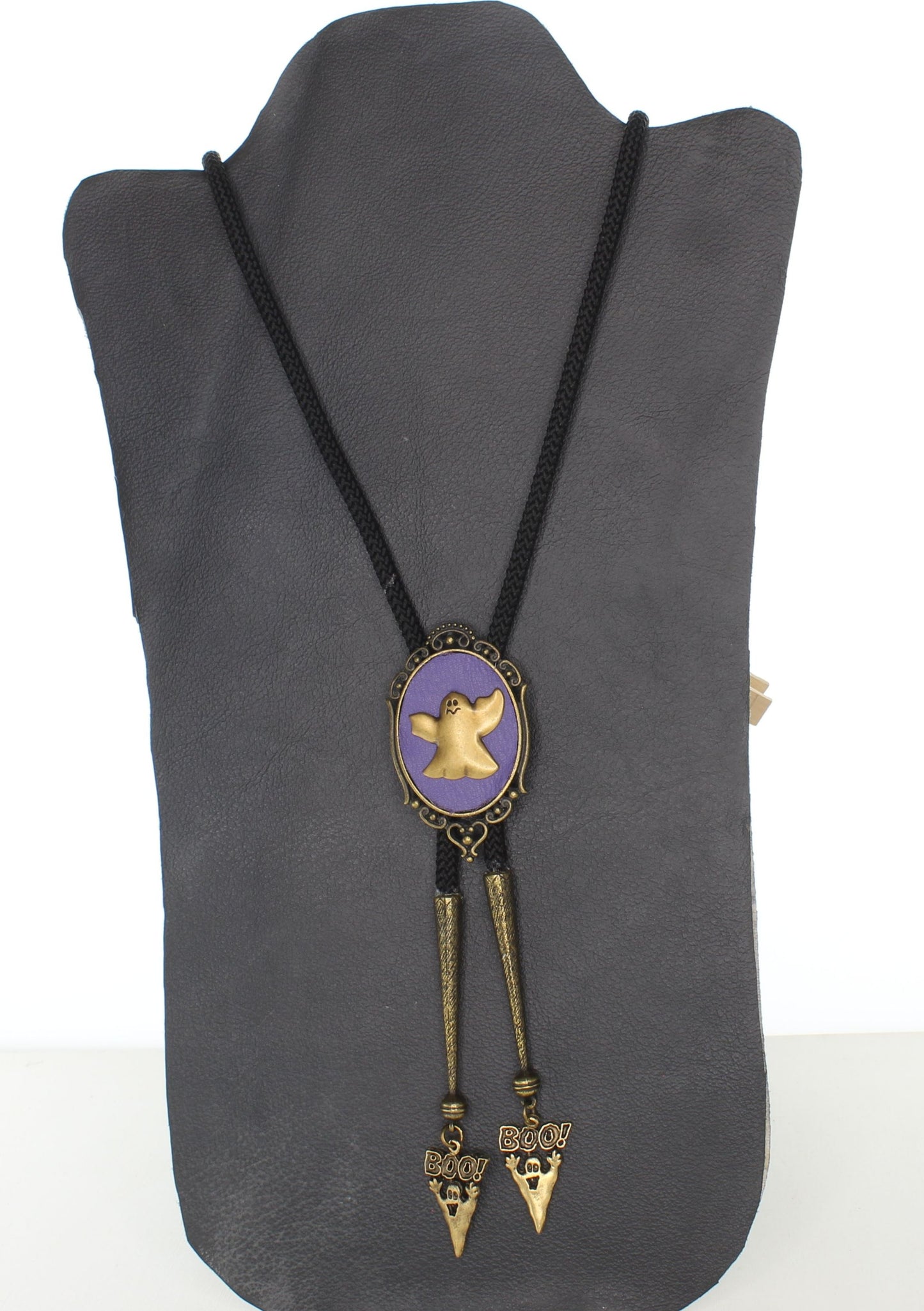 60mm x 35mm Ghost Bolo Tie, 36" nylon cord, matching tips, made in USA, each