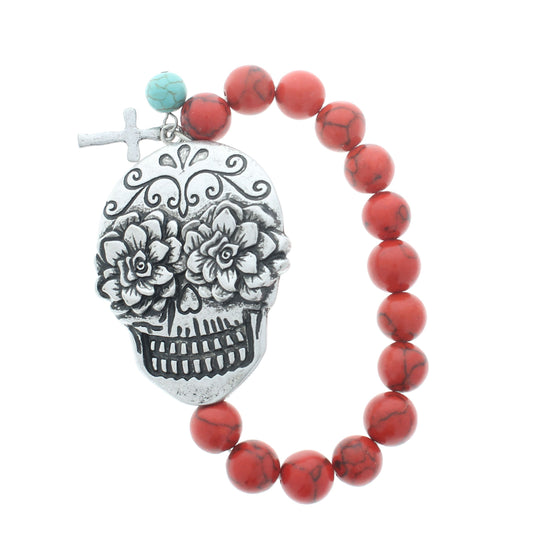 Sugar Skull Red, Turquoise Beaded Bracelet, each