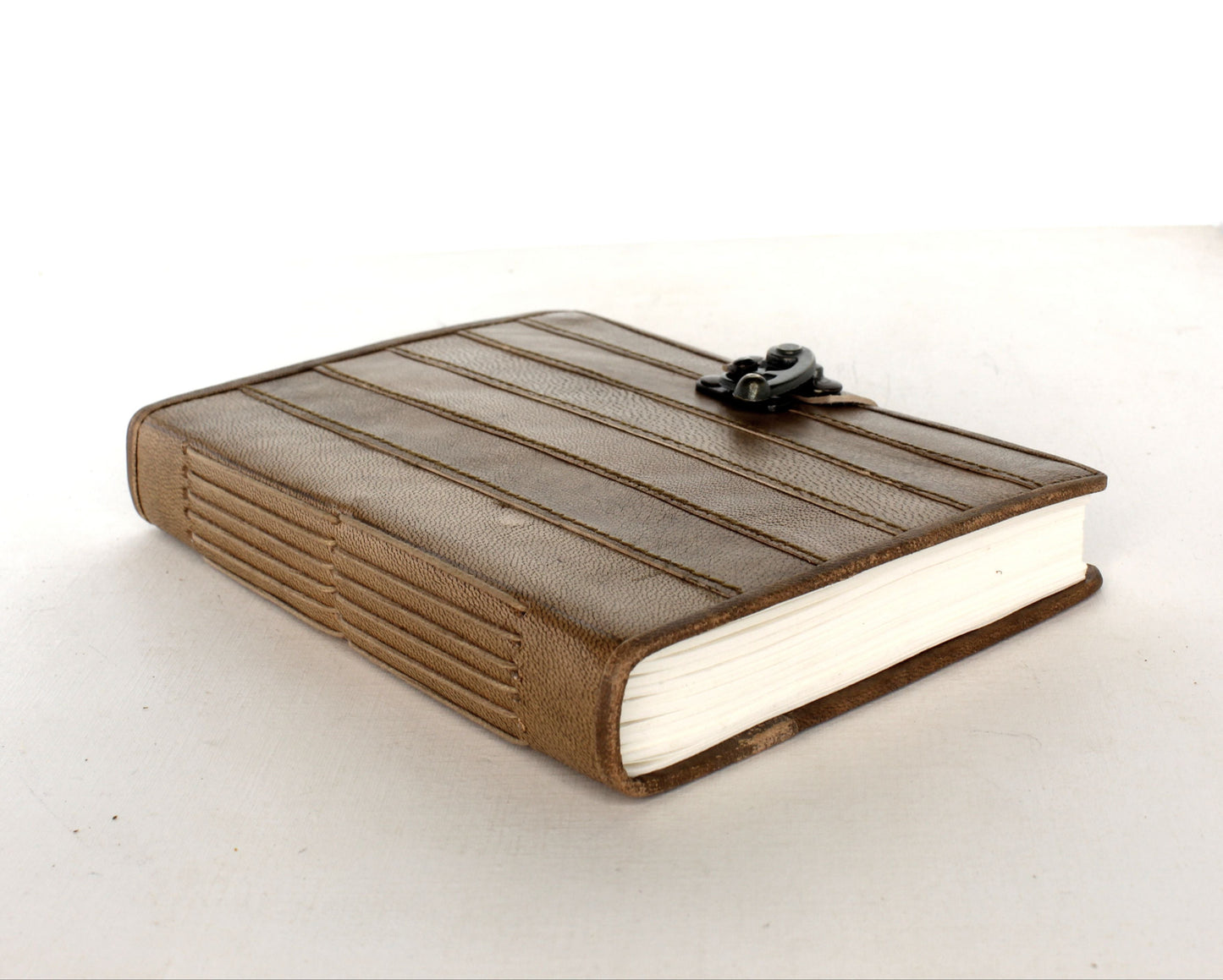 Leather Journal, patched leather vertical stitched, ea