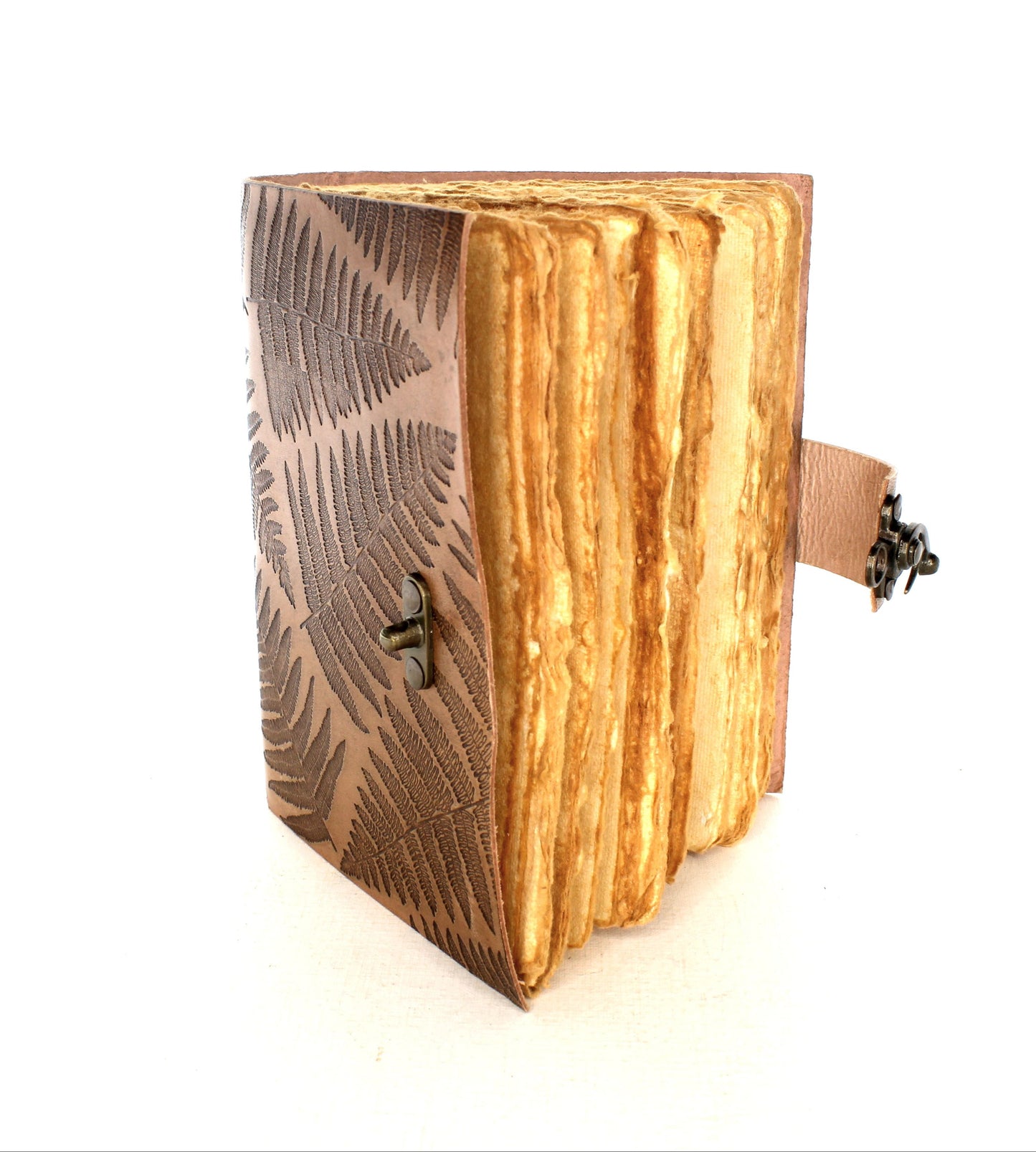 Palm Leaf Embossed Leather Journal with Lock Closure, each