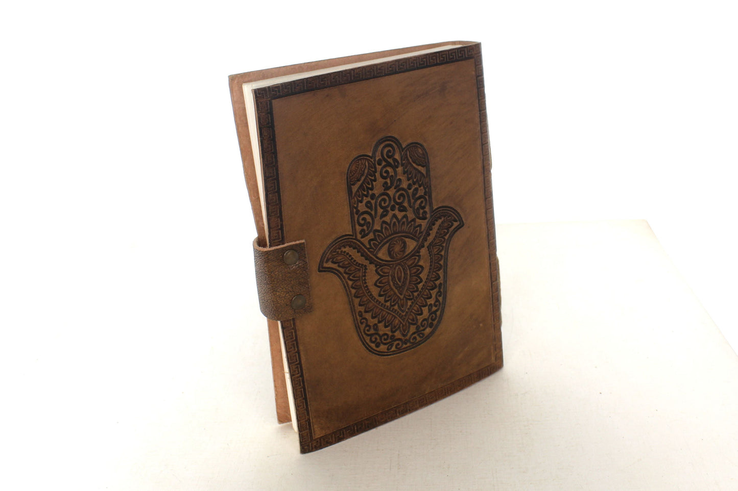 Hamsa Embossed Leather Journal with Lock Closure, each