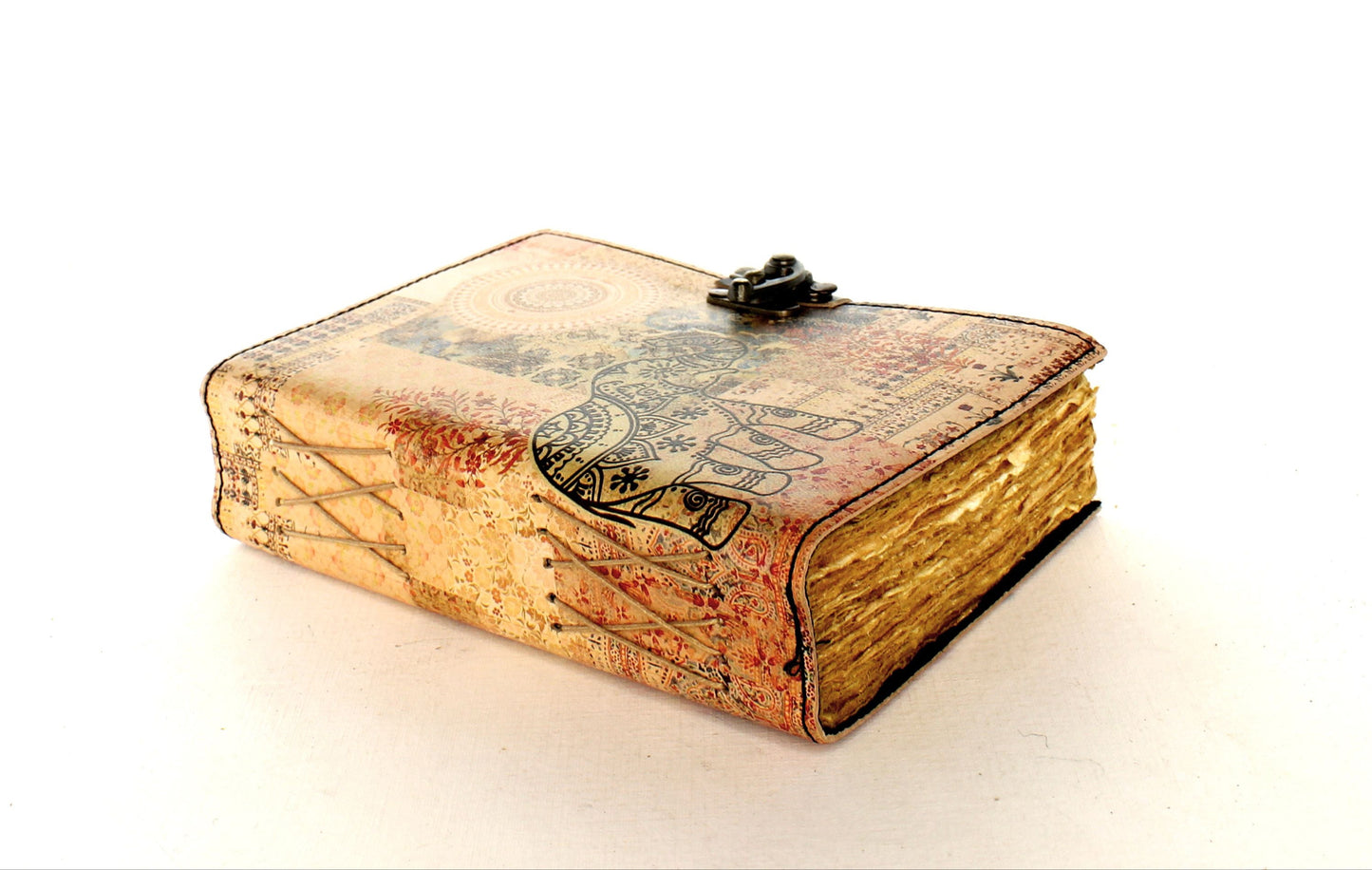 Elephant Printed Leather Journal with Lock Closure, each