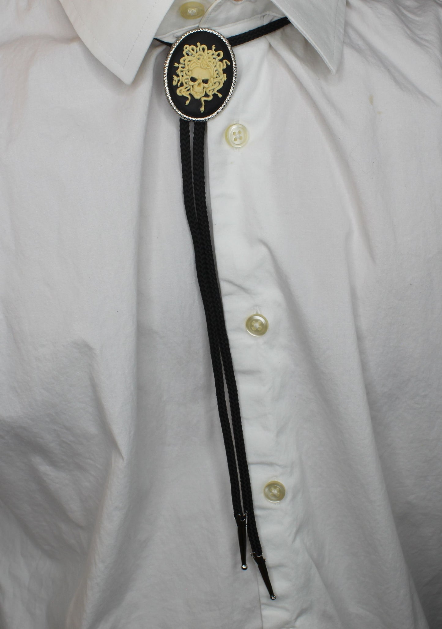 44mm x 34mm Cameo Medusa Skull Bolo Tie, made in USA, each