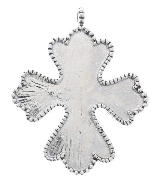 Bezel Pendant cross 4" x 3.5in Silver Flourished Cross, Designer Pendant(Bezel) ea