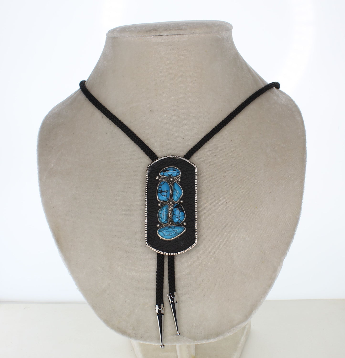 74mm x 37mm Dog-Tag Turquoise Stones Bolo Tie, made in USA, each