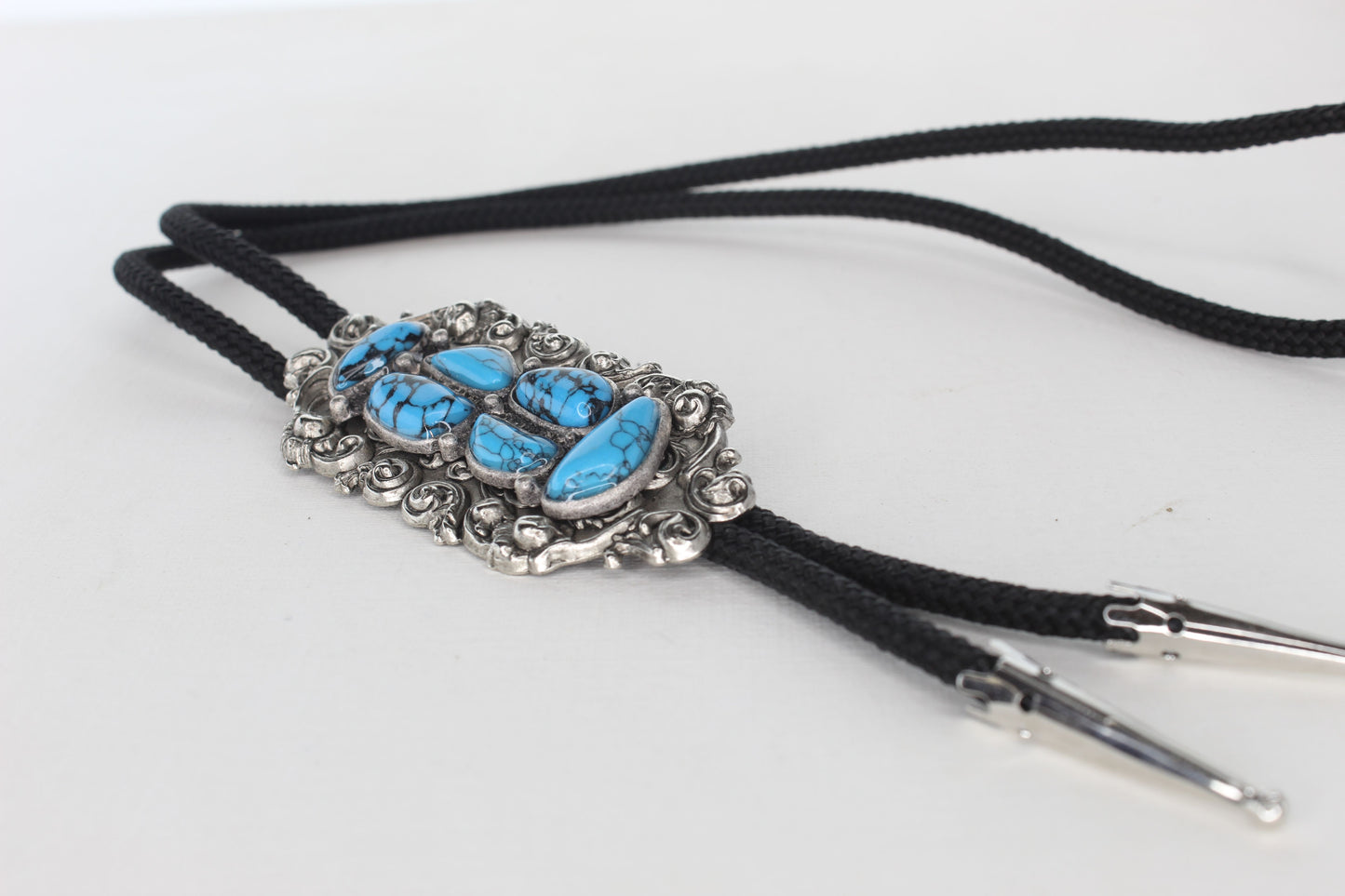 73mm x 36mm Vintage Native American style Bolo Tie, Turquoise Stones, made in USA, each