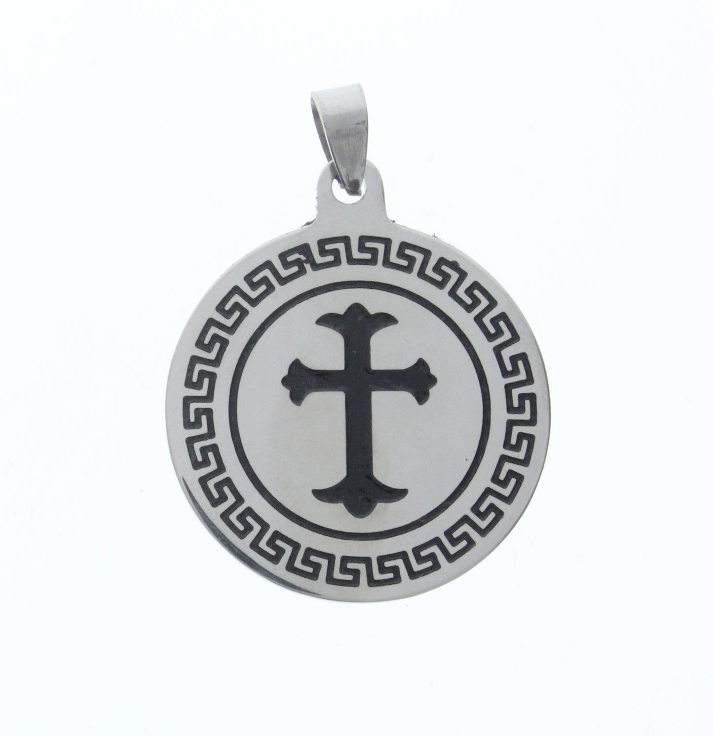Antique Silver Engraved Tag Cross Pendant w/Bail, ea