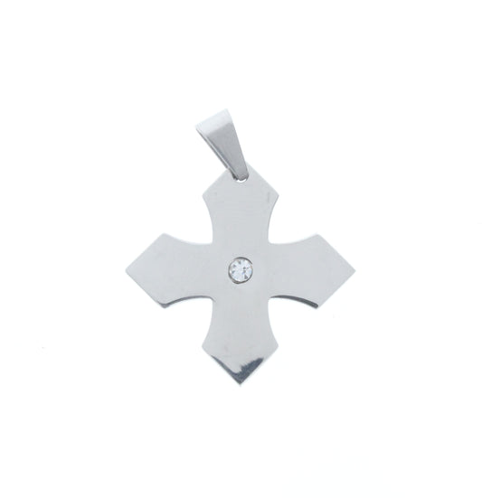 Small Silver Cross Pendant w/Gem-inlay, ea