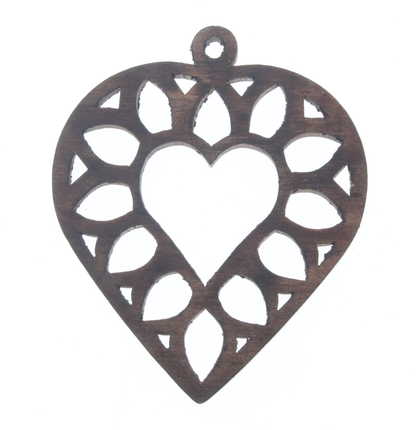 Flaming Heart Wood Pendant, ea