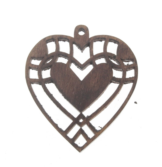 Flowery Heart Wood Pendant, ea