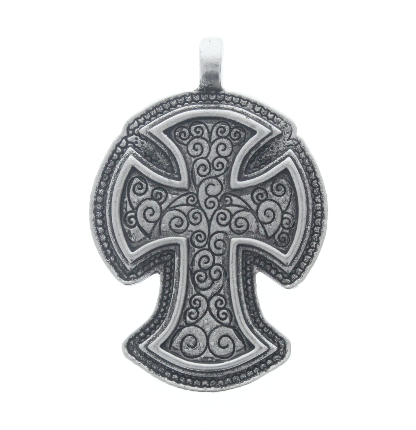 Metal Swirl Pattern Cross Pendant w/Bezel, ea