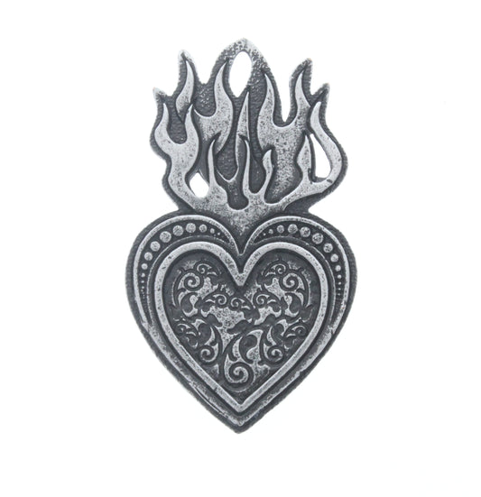 Flaming Sacred Heart Pendant w/Bezel, ea