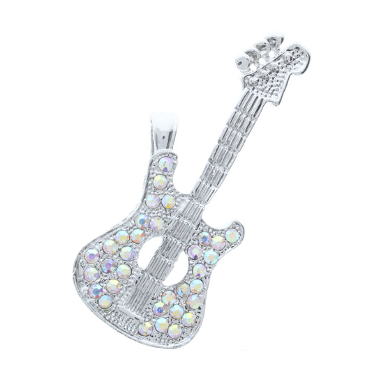 Crystal AB and Silver Guitar Pendant w/Magnetic Clasp, ea
