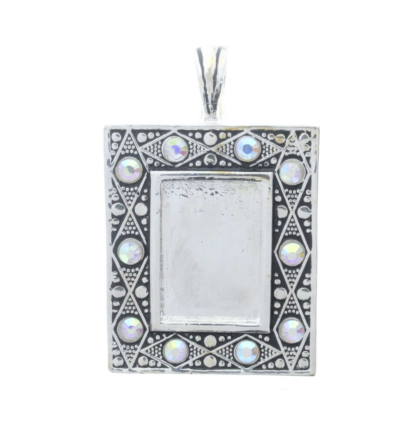Metal Rectangle Pendant w/Bezel, ea