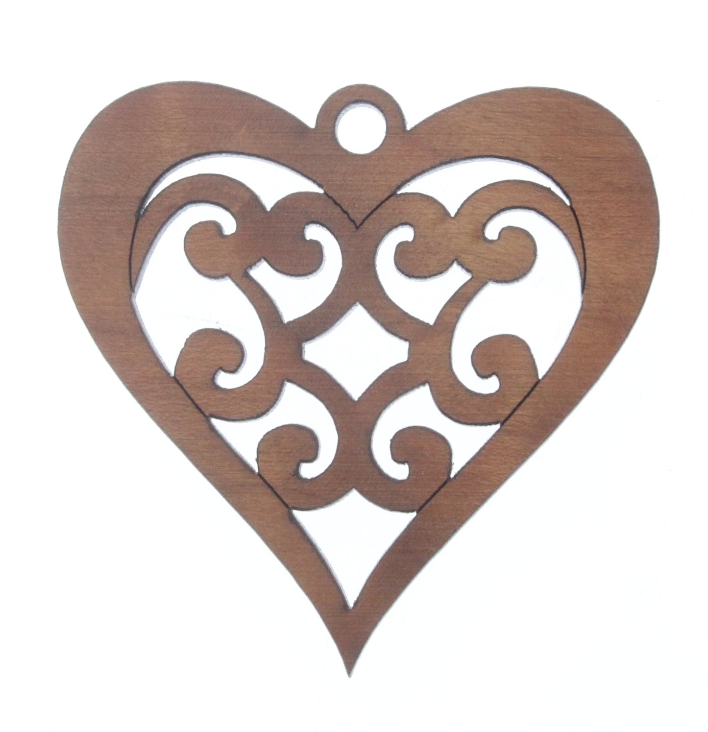 Ornate Heart Wood Pendant, ea