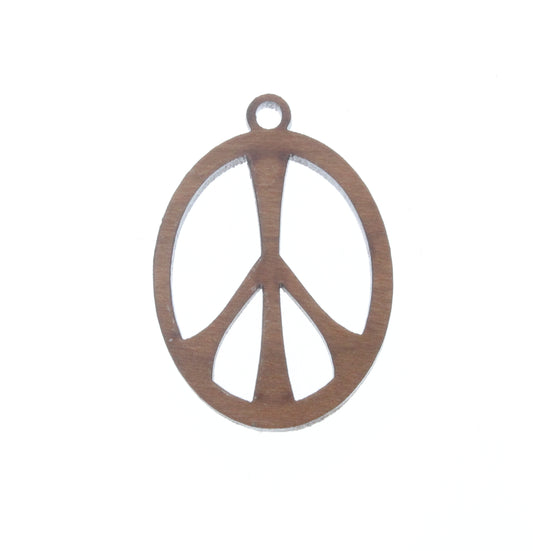 Oval Peace Sign Wood Pendant, ea