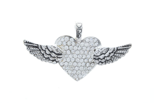 Crystal Heart-Wings Pendant, ea