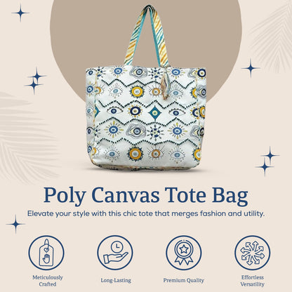 HHH Designs Poly Canvas Tote Bag with Embroidery and Lace Accents - Stylish & Versatile Carryall