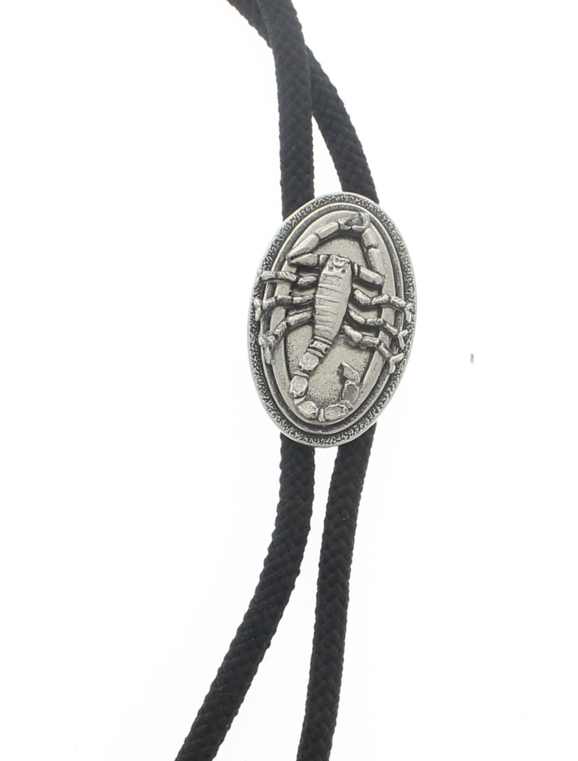 40mm x 25mm Scorpion Western Bolo Tie, Silver, Silver Tips, each