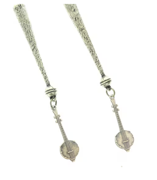 Banjo charm Bolo Tips, antique brass, made in USA, zinc cast, set of 2