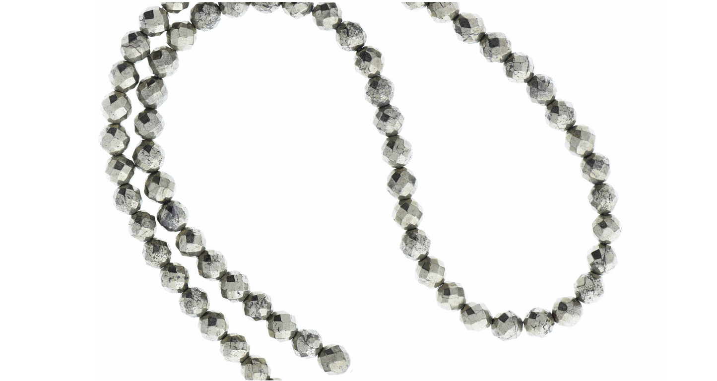 Pyrite Silver Beads, 6mm, Strand 16"