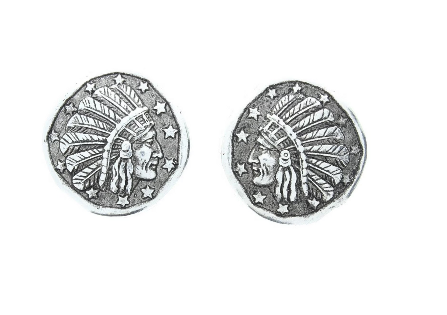 Native American Indian Chief Head Coin Medallion Beads, Double side, 30mm x 8mm, Antique silver, Pack of 6