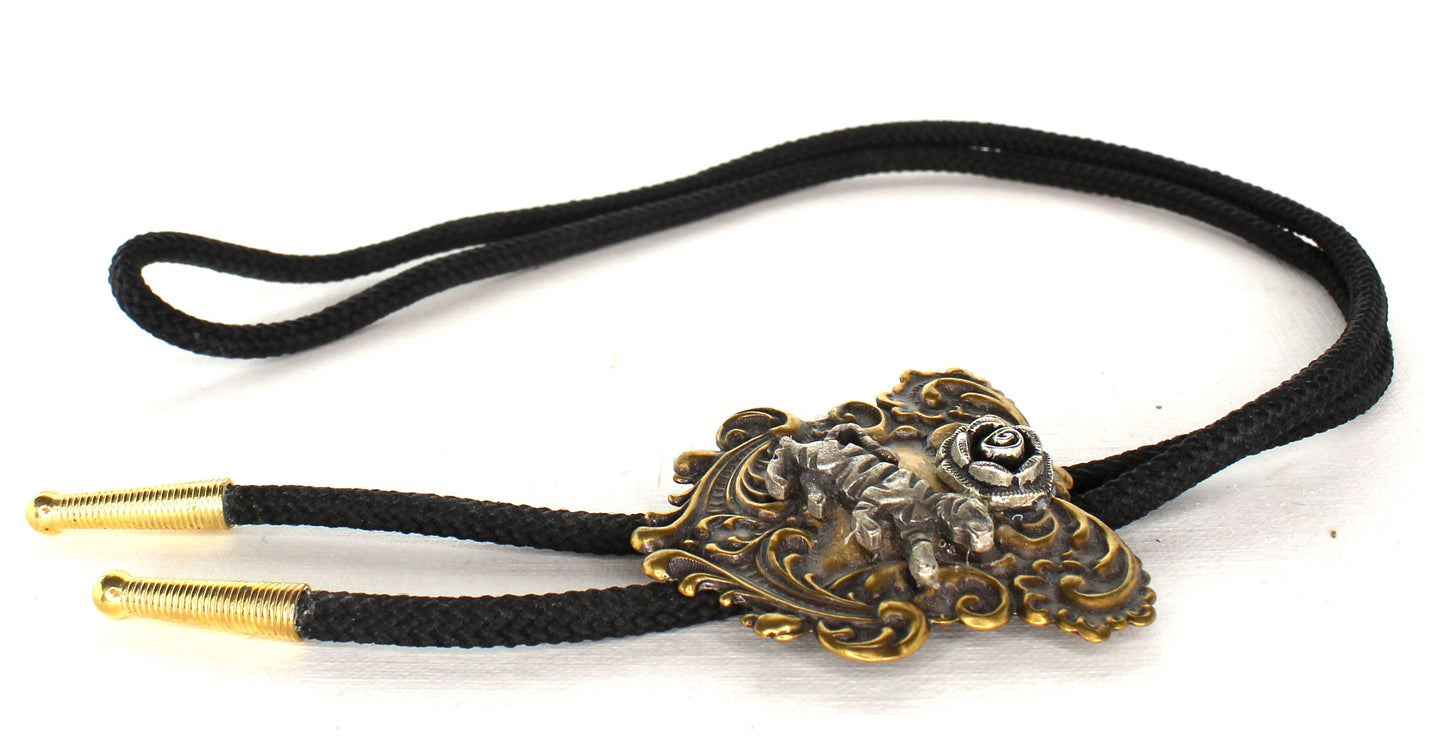 54mm x 53mm Vintage Bolo Tie with Rose and Tiger, made in USA, each