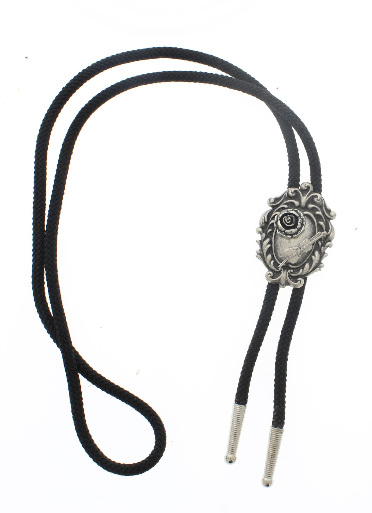 47mm x 33mm Silver Rose and Violin Bolo Tie, made in USA, each
