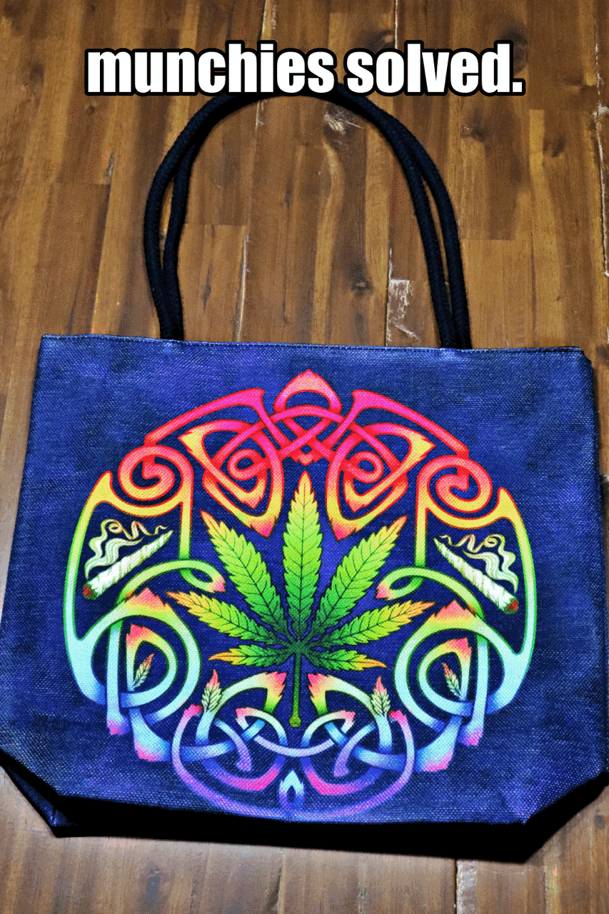 Bridget Ashwood Celtic Smokes Techno Jute Tote Bag w/ thick rope handles, 2 bags