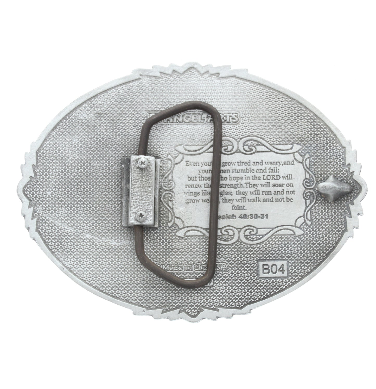 Brittanium Oval Belt Buckle w/Wings and Cross Inlay, ea