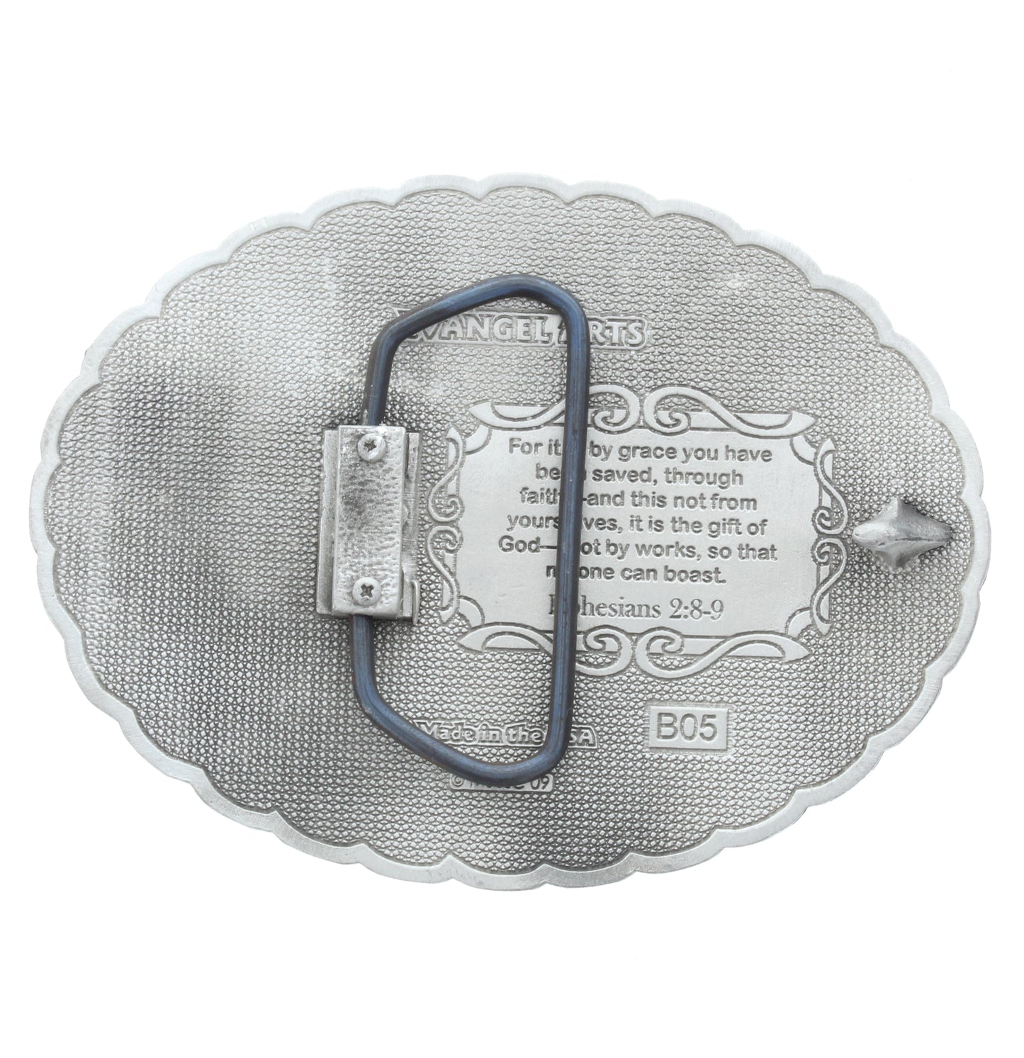 Brittanium Oval Buckle w/Cross Inlay, ea