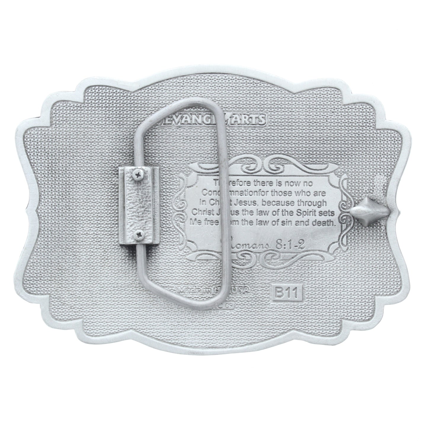 Brittanium Scallop Rectangle Buckle w/Cross Inlay, ea