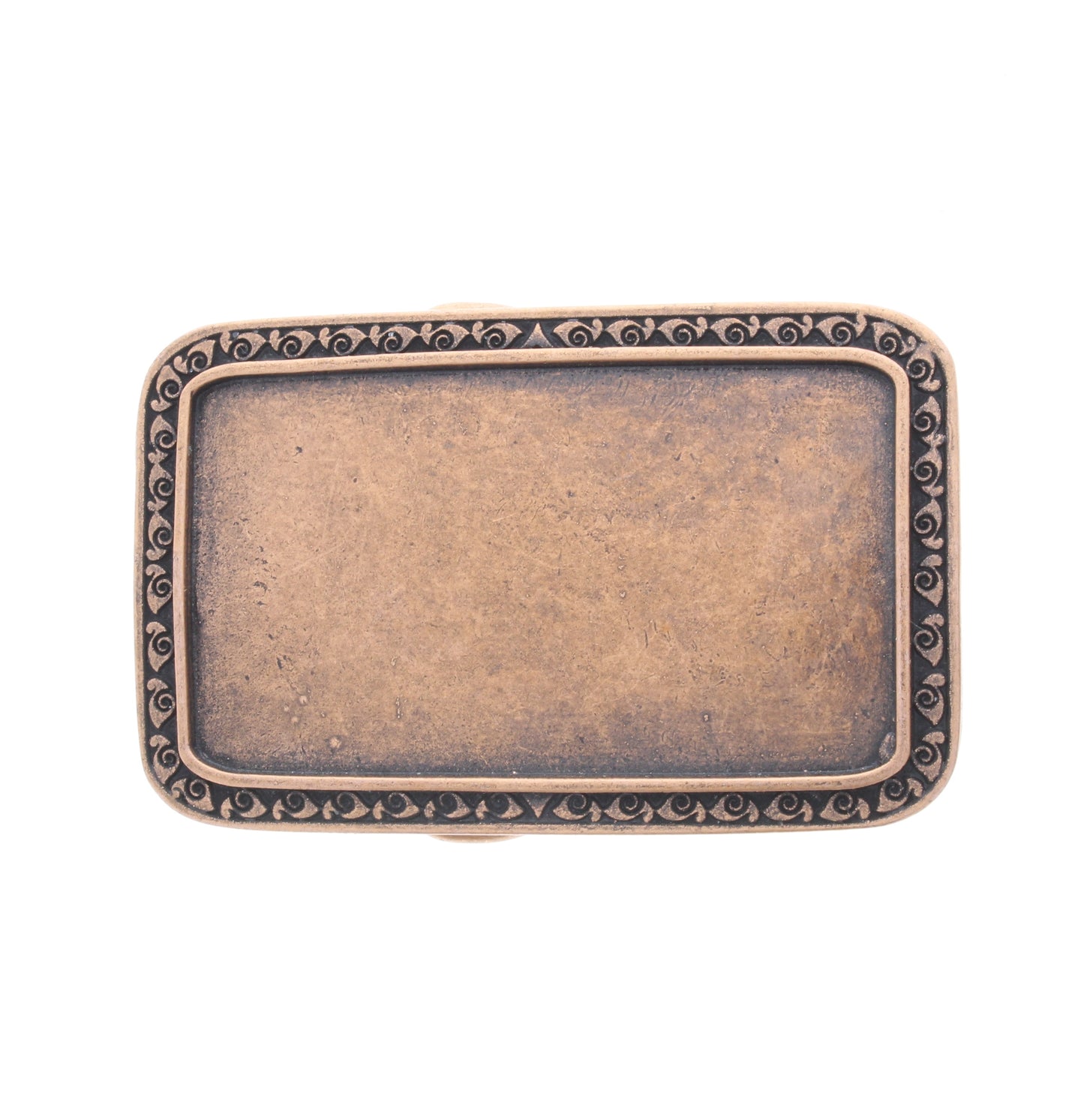 2mm Rectangle Belt Buckle Bases, Bezel depth with Swirl Fret Border, Antique Silver, Antique Copper or Rustic Brown, Made in USA, sold 1 each